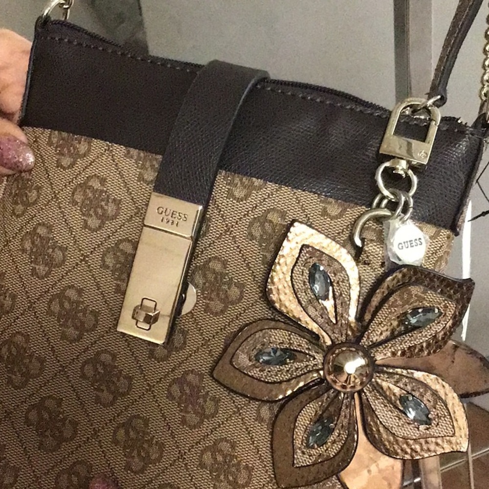 Guess Brown Crossbody Bag with Chain Strap - Picture 2 of 9